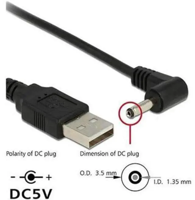 Alt view image 6 of 7 - U2-111-RI USB 2.0 Male to Right Angled 90 Degree 3.5mm 1.35mm DC power Plug Barrel 5v Cable 100cm