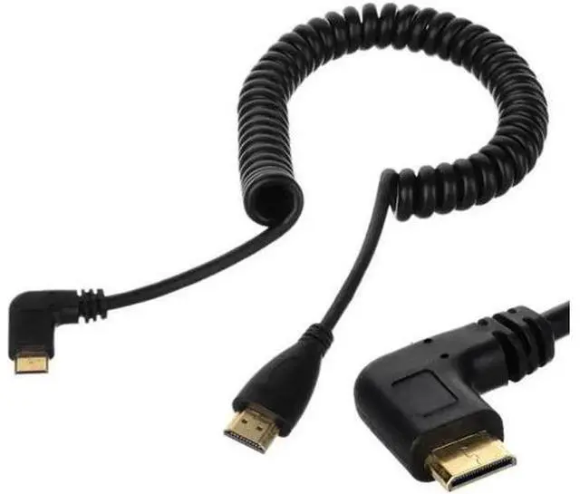 Main image of 90 degree right angled Type Mini HDMI Male to HDMI Male stretch spring CABLE 4ft