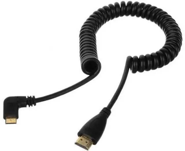 Alt view image 5 of 7 - 90 degree right angled Type Mini HDMI Male to HDMI Male stretch spring CABLE 4ft