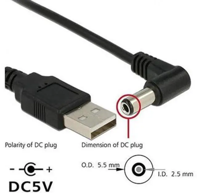 Alt view image 2 of 2 - USB 2.0 A Type Male to Angled 90 Degree 5.5 x 2.5mm Plug Barrel Cable U2-254-RI