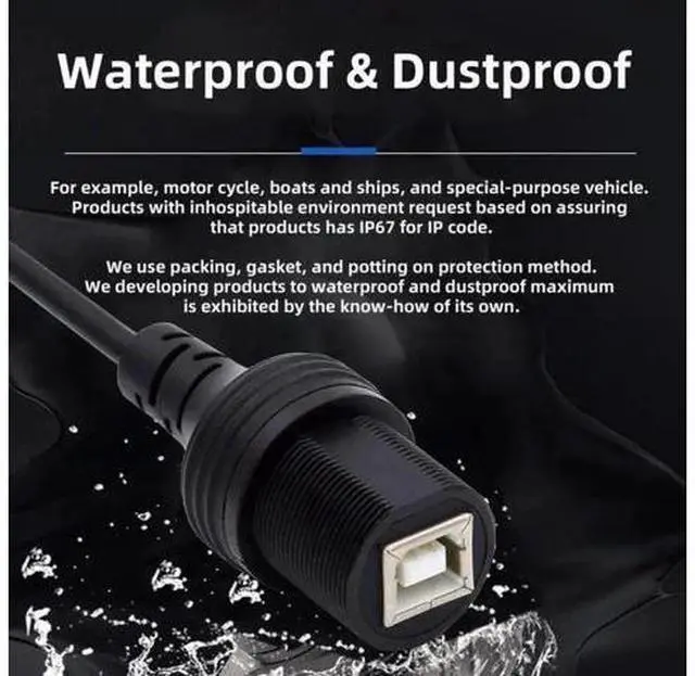 Alt view image 2 of 7 - U2-022-1.0M 1m Waterproof Dustproof 480Mbps USB2.0 Standard B Type Male to Female Extension Data Power Cable Car Panel Mount Design