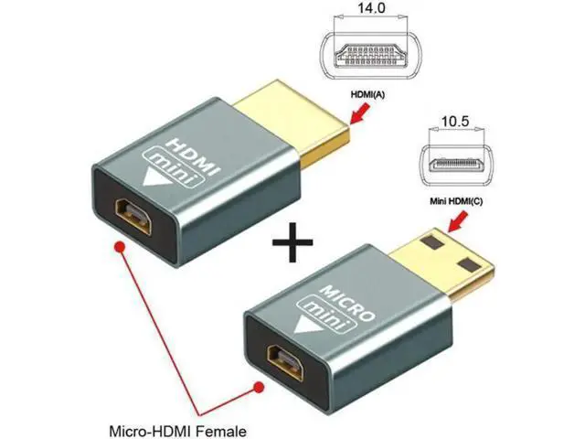 Alt view image 4 of 7 - HD-018 2pcs/set Compatible Micro HDMI Female to Mini MaleHDMI 1.4 Male Adapter 4K@60hz