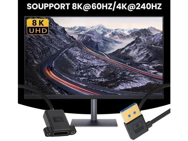 Alt view image 4 of 7 - DisplayPort 1.4 Cable DisplayPort Male to Female 90 Degree Right Angled 8K@60Hz 4K@240Hz 32.4Gbps High Speed Gold Plated Ultrafine Extension Cable Panel Mount Type 0.98FT/0.3M