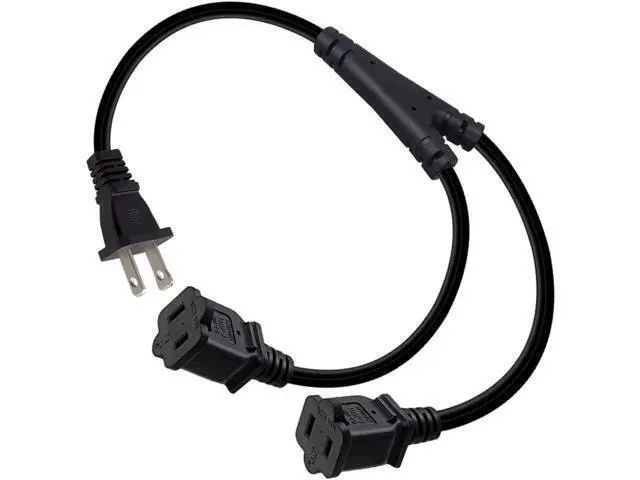 Alt view image 3 of 5 - 2ft(0.64m) 1-15P to Dual 1-15R Power Extension Cord Splitter US AC 2-Prong Polarized Power Cable 1 to 3 Outlet Adapter ETL Listed (180 Degree Angle)