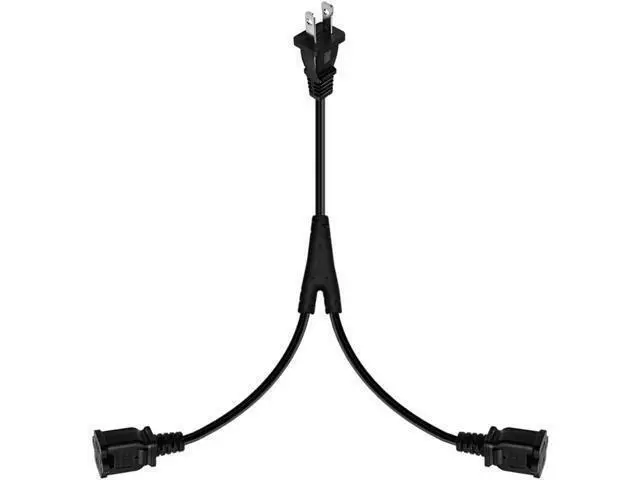 Alt view image 5 of 5 - 2ft(0.64m) 1-15P to Dual 1-15R Power Extension Cord Splitter US AC 2-Prong Polarized Power Cable 1 to 3 Outlet Adapter ETL Listed (180 Degree Angle)