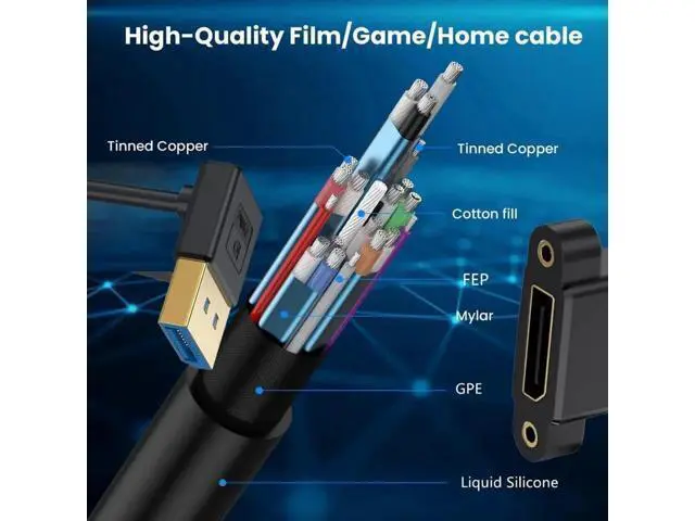Alt view image 5 of 7 - DisplayPort 1.4 Cable DisplayPort Male to Female 90 Degree Down Angled 8K@60Hz 4K@240Hz 32.4Gbps High Speed Gold Plated Ultrafine Extension Cable Panel Mount Type 0.98FT/0.3M