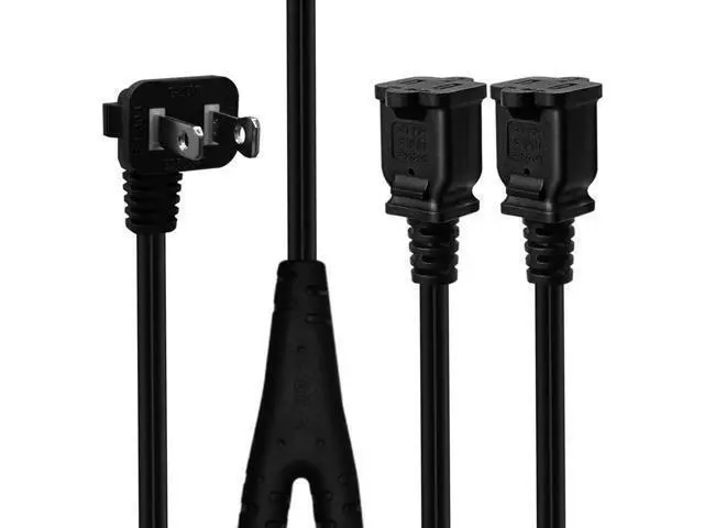 Alt view image 3 of 6 - 2ft(0.64m) 1-15P to Dual 1-15R Power Extension Cord Splitter US AC 2-Prong Polarized Power Cable 1 to 3 Outlet Adapter ETL Listed (90 Degree Angle)