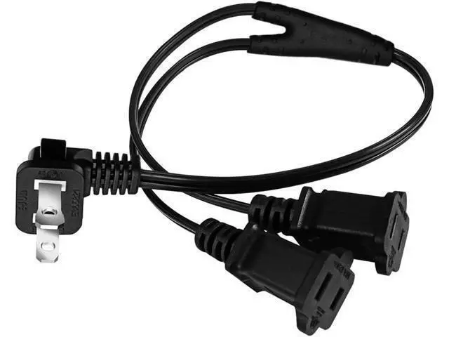 Alt view image 2 of 6 - 2ft(0.64m) 1-15P to Dual 1-15R Power Extension Cord Splitter US AC 2-Prong Polarized Power Cable 1 to 3 Outlet Adapter ETL Listed (90 Degree Angle)