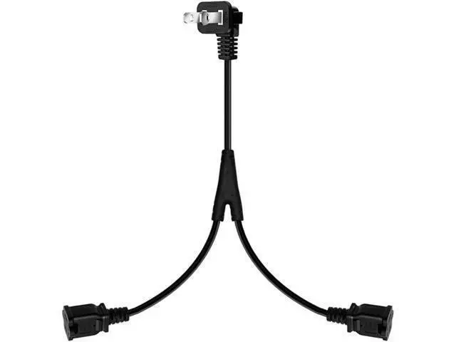 Alt view image 4 of 6 - 2ft(0.64m) 1-15P to Dual 1-15R Power Extension Cord Splitter US AC 2-Prong Polarized Power Cable 1 to 3 Outlet Adapter ETL Listed (90 Degree Angle)