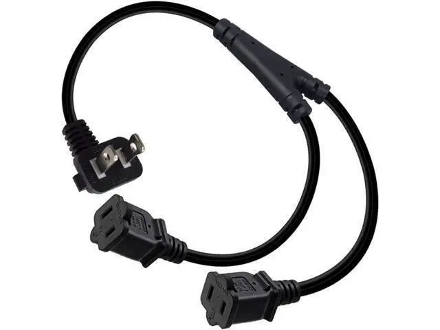 Alt view image 6 of 6 - 2ft(0.64m) 1-15P to Dual 1-15R Power Extension Cord Splitter US AC 2-Prong Polarized Power Cable 1 to 3 Outlet Adapter ETL Listed (90 Degree Angle)