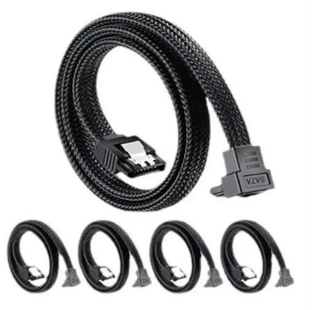 Main image of SATA cable, SATA 3.0 braided straight-to-angled data cable, SATA 3.0 solid-state drive data cable, SATA cable 0.5M