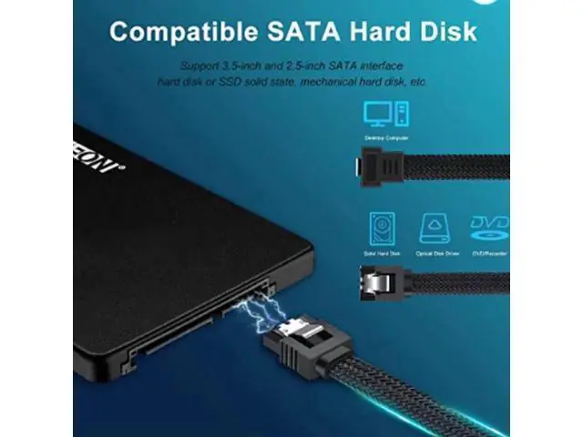Alt view image 4 of 5 - SATA cable, SATA 3.0 braided straight-to-angled data cable, SATA 3.0 solid-state drive data cable, SATA cable 0.5M