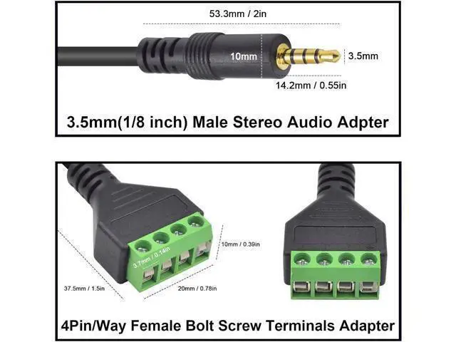 Alt view image 3 of 7 - 3.5mm Speaker Wire Adapter 3.5mm (1/8) 4 Pole Stereo TRRS Male Jack to AV 4 Screw Terminal Block Balun Connectors Cable 30cm (1/8inch/ 4pin)