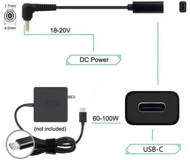 Alt view image 4 of 5 - Type C USB-C Female Input to 4.0*1.7mm Cable UC-109-4017MM