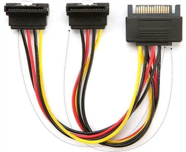 Main image of 15Pin Male to 2 Female 90 degree SATA Power Cable Adapter 20CM for PC Computer