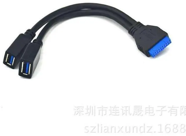Alt view image 4 of 5 - Motherboard 20-pin male to dual USB 3.0 female extension cable 20P-2AF data cable PCl-E expansionBlade guard line