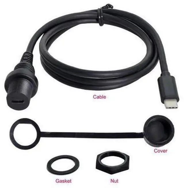 Main image of Dustproof Waterproof USB-C Type-C USB 3.1 Extension Flush Car Mount Extension Cable for Dashboard Panel