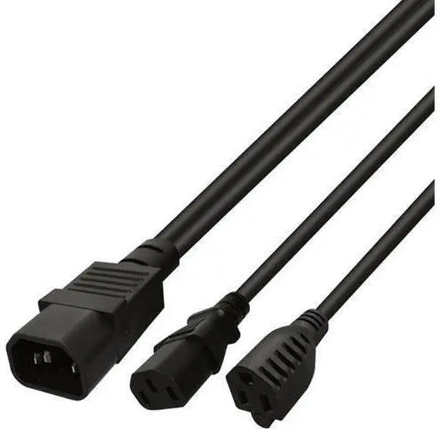 Main image of 1FT C14 Male PDU Style Computer Power Extension Cable Y Splitter Power Plug Cord (C14 to C13+5-15R)