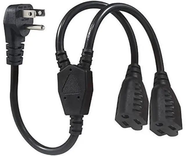 Main image of Power Cord Extension Y Splitter - 1 to 2 Way Outlet Adapter NEMA 5-15P 90-Degree Flat Plug to 2 X NEMA 5-15R with SJT 16AWG 3-Prong Cable Wire Extender Space Saver for Kitchen Home Office