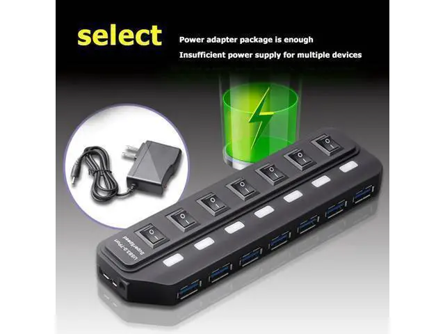 Alt view image 2 of 5 - 4/7 Ports USB 3.0 Hub USB Splitter with Individual Power Switches for PC USB3.0 Splitter with Four Switches Hub Hub With 7-port