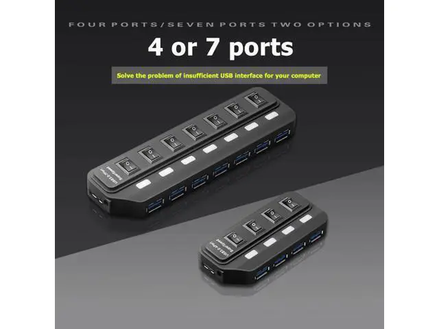 Alt view image 3 of 5 - 4/7 Ports USB 3.0 Hub USB Splitter with Individual Power Switches for PC USB3.0 Splitter with Four Switches Hub Hub With 7-port