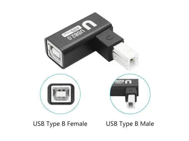 Alt view image 2 of 7 - 90 Degree USB B 2.0 Printer Adapter Up Angle USB Type B Male to Female Connector MIDI Extender Aluminium Hull for Printer Electric Piano and More Devices