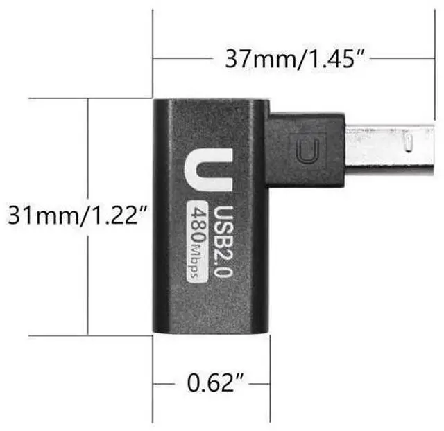 Alt view image 7 of 7 - 90 Degree USB B 2.0 Printer Adapter Up Angle USB Type B Male to Female Connector MIDI Extender Aluminium Hull for Printer Electric Piano and More Devices