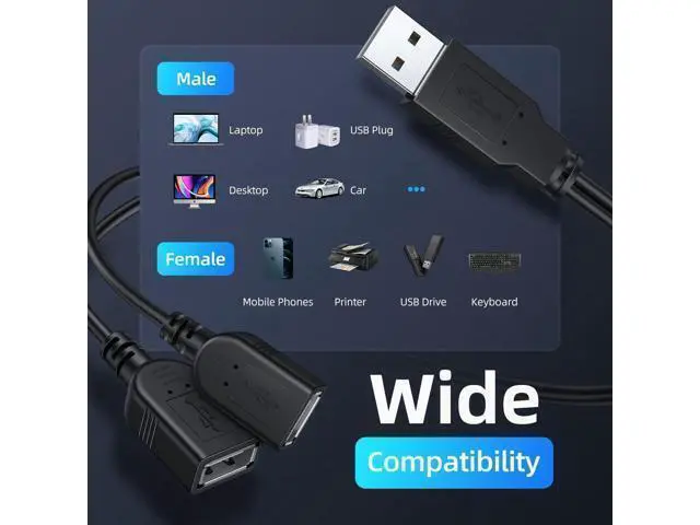 Alt view image 7 of 7 - 2025 Upgraded USB 2.0 A Male to 2 Dual USB Female Jack Y Splitter Hub Power Cord Extension Adapter Cable(Not Supporting CarPlay and Android Auto)