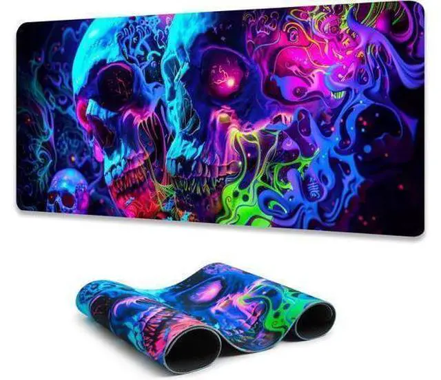 Main image of Horror Skull Mouse Pad Large Waterproof Blacklight Colorful Skeleton Neon Gaming Non-Slip Rubber Base Mousemat Glow in The Dark Abstract Desk Mat for Office Home - 31.5 x 11.8 inches