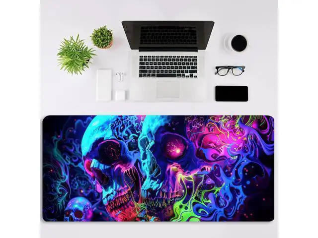 Alt view image 3 of 7 - Horror Skull Mouse Pad Large Waterproof Blacklight Colorful Skeleton Neon Gaming Non-Slip Rubber Base Mousemat Glow in The Dark Abstract Desk Mat for Office Home - 31.5 x 11.8 inches