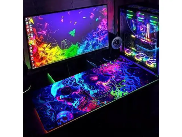 Alt view image 2 of 7 - Horror Skull Mouse Pad Large Waterproof Blacklight Colorful Skeleton Neon Gaming Non-Slip Rubber Base Mousemat Glow in The Dark Abstract Desk Mat for Office Home - 31.5 x 11.8 inches
