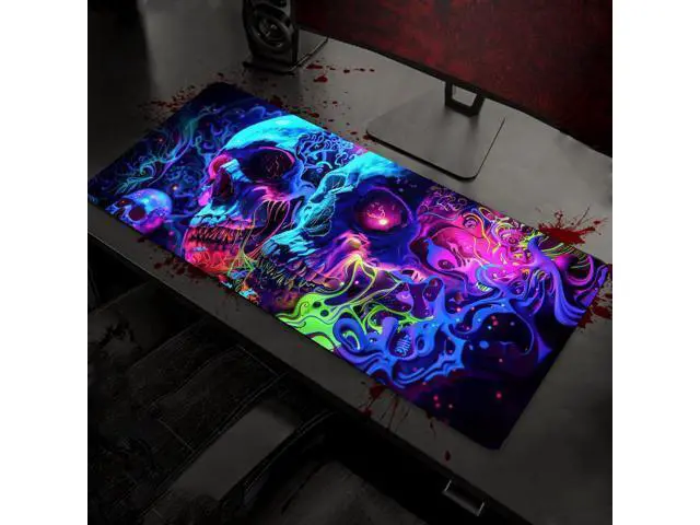 Alt view image 5 of 7 - Horror Skull Mouse Pad Large Waterproof Blacklight Colorful Skeleton Neon Gaming Non-Slip Rubber Base Mousemat Glow in The Dark Abstract Desk Mat for Office Home - 31.5 x 11.8 inches