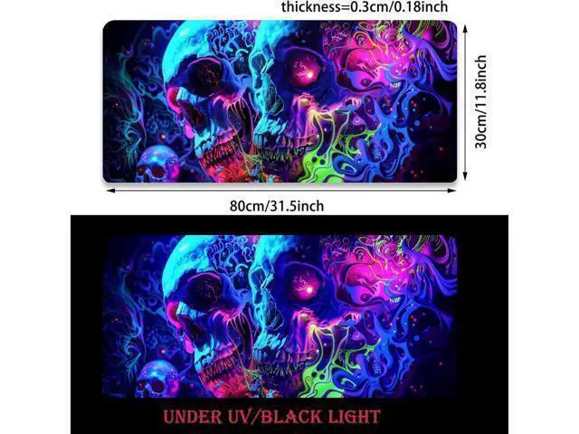 Alt view image 7 of 7 - Horror Skull Mouse Pad Large Waterproof Blacklight Colorful Skeleton Neon Gaming Non-Slip Rubber Base Mousemat Glow in The Dark Abstract Desk Mat for Office Home - 31.5 x 11.8 inches