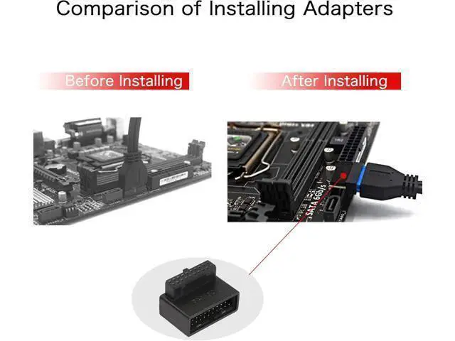 Alt view image 3 of 7 - USB 3.0 19/20 Pin 90 Degree Adapter Male to Female L Turn Right Angle Socket for Desktop Motherboard Internal Connector Up Angled(PH19A)
