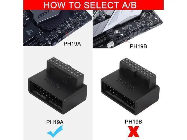 Alt view image 4 of 7 - USB 3.0 19/20 Pin 90 Degree Adapter Male to Female L Turn Right Angle Socket for Desktop Motherboard Internal Connector Up Angled(PH19A)