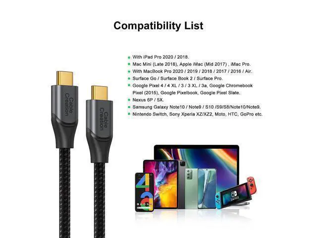 Alt view image 6 of 7 - USB C Cable 10 FT 100W 20V/5A CableCreation Durable USB C to C Cable 10FT Braided Fast Charging Cable 480Mbps Data Cable for MacBook Pro iPad Air XPS S21 S20 and Other USB C Devices 3m Gray