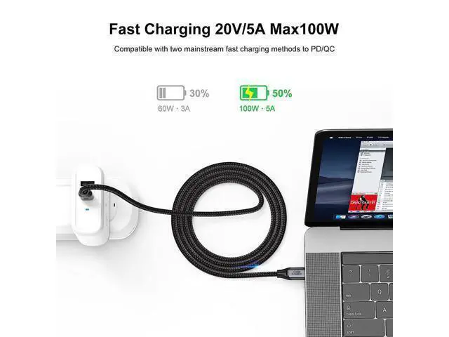 Alt view image 3 of 7 - USB C Cable 10 FT 100W 20V/5A CableCreation Durable USB C to C Cable 10FT Braided Fast Charging Cable 480Mbps Data Cable for MacBook Pro iPad Air XPS S21 S20 and Other USB C Devices 3m Gray