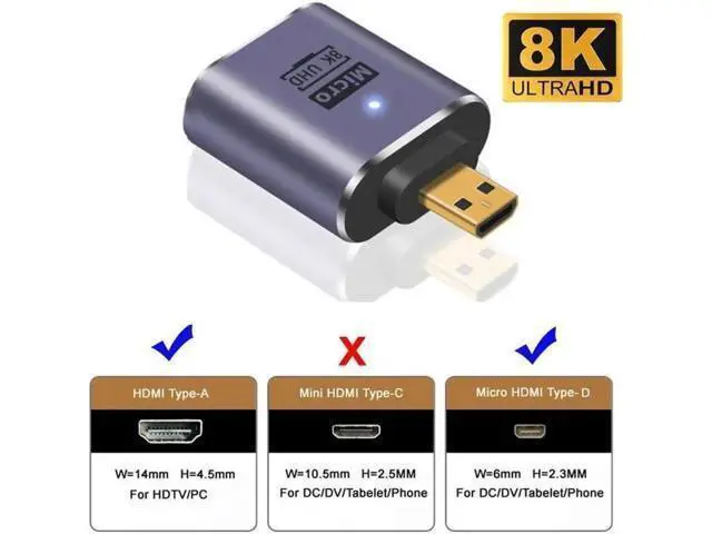 Alt view image 4 of 7 - Micro HDMI Male to HDMI 2.1 Female UHD Extension Gold Converter Adapter Support 8K 60hz HDTV