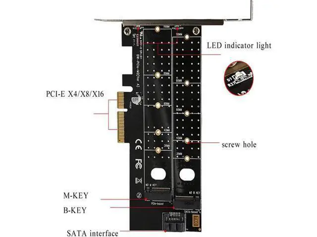 Alt view image 5 of 6 - M.2 NVMe SSD NGFF to PCIE X16 Adapter M Key B Key SATA PCI Express NVME m2 SSD SATA Converter riser card