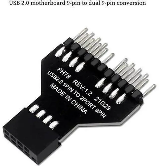 Alt view image 2 of 7 - PH78 Motherboard USB2.0 9PIN 1 to 2 Expansion Adapter for Water-Cooled RGB Light Fan Speed Measurement