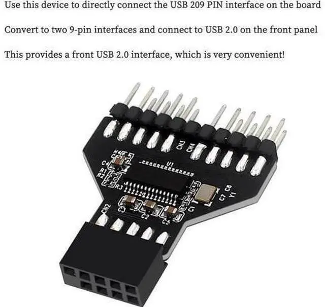 Alt view image 4 of 7 - PH78 Motherboard USB2.0 9PIN 1 to 2 Expansion Adapter for Water-Cooled RGB Light Fan Speed Measurement