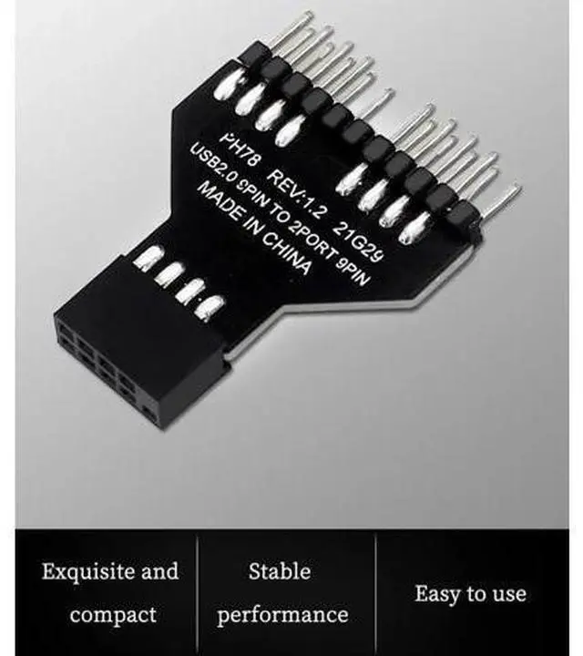 Alt view image 5 of 7 - PH78 Motherboard USB2.0 9PIN 1 to 2 Expansion Adapter for Water-Cooled RGB Light Fan Speed Measurement