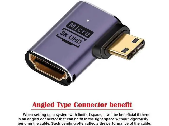 Alt view image 2 of 7 - Right Angled Mini HDMI Male to HDMI 2.1 Female UHD Extension Gold Converter Adapter Support 8K 60hz HDTV
