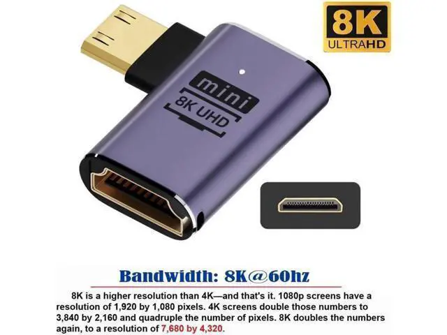 Alt view image 5 of 7 - Right Angled Mini HDMI Male to HDMI 2.1 Female UHD Extension Gold Converter Adapter Support 8K 60hz HDTV