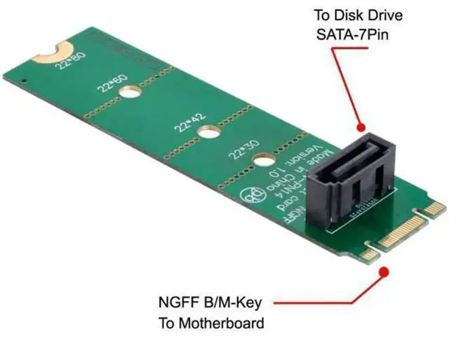 Alt view image 4 of 7 - B/M-key M.2 to Vertical SATA 7pin Hard Disk Drive SSD PCBA Extension Adapter