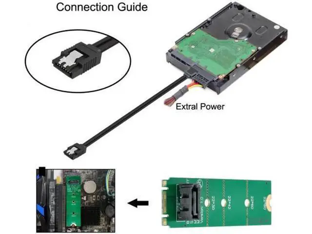 Alt view image 7 of 7 - B/M-key M.2 to Vertical SATA 7pin Hard Disk Drive SSD PCBA Extension Adapter