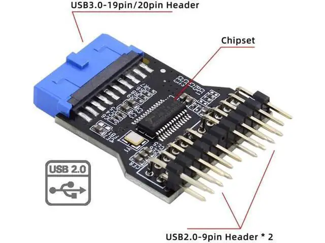 Alt view image 4 of 7 - Motherboard 19pin USB 3.0 Header 1 to 2 USB2.0 9Pin Female Extension HUB Connector Adapter Port Multilier