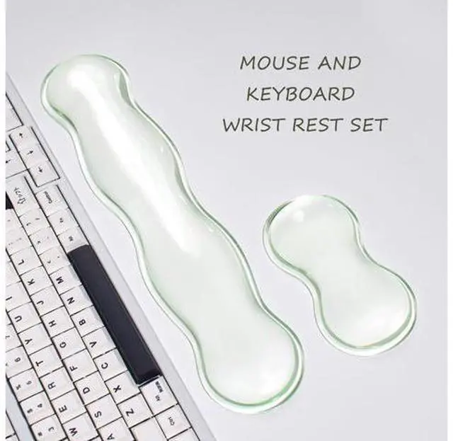 Alt view image 6 of 7 - Clear Gel Wrist Rest for Keyboard and Mouse Green Silicone Mouse Wrist Rest Set Cute Ergonomic Wrist Rest for Keyboard 60%/75%(Green)
