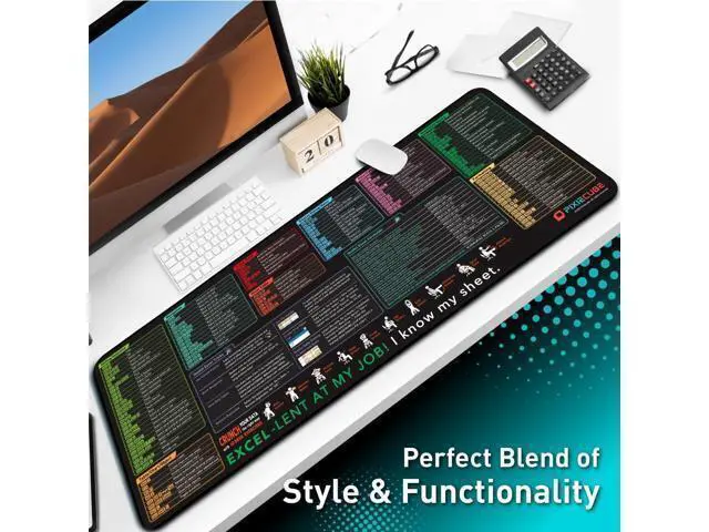 Alt view image 6 of 6 - Excel Shortcut Keys Mouse Pad - Extended Large XL Cheat Sheet Gaming Mousepad | PC Office Spreadsheet Keyboard Mat | Non-Slip Stitched Edge