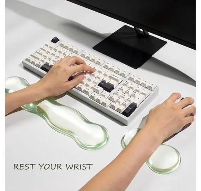 Alt view image 2 of 7 - Clear Gel Wrist Rest for Keyboard and Mouse Green Silicone Mouse Wrist Rest Set Cute Ergonomic Wrist Rest for Keyboard 60%/75%(Green)